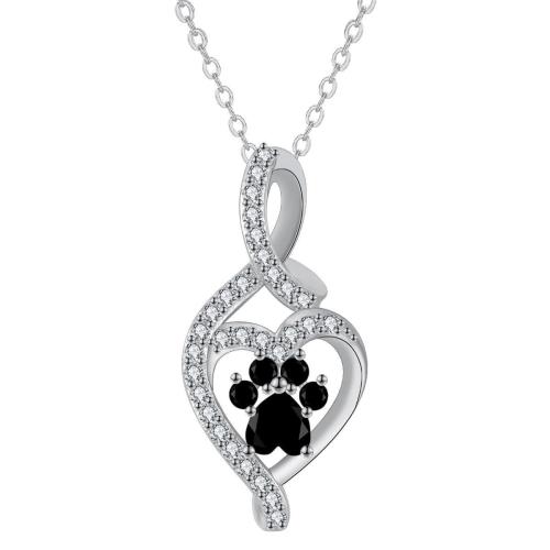 Cubic Zircon Micro Pave Brass Necklace, with 5cm extender chain, Heart, real silver plated, oval chain & micro pave cubic zirconia & for woman, black, 14x30mm, Sold Per Approx 45 cm Strand
