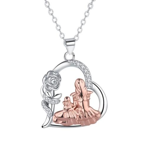 Cubic Zircon Micro Pave Brass Necklace, with 5cm extender chain, Heart, plated, oval chain & micro pave cubic zirconia & for woman, rose gold color, 24x23mm, Sold Per Approx 45 cm Strand