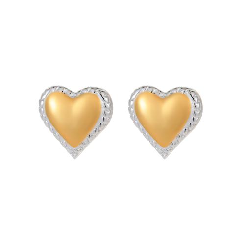 Boucle d'oreille de gaujon en acier inoxydable, coeur, Placage, pour femme, 30mm, Vendu par paire