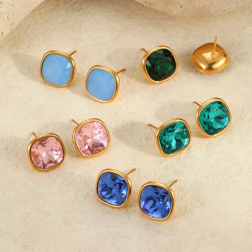 Boucle d'oreille de gaujon en acier inoxydable, Carré, Plaqué or 18K, pour femme, plus de couleurs à choisir, 14mm, Vendu par paire