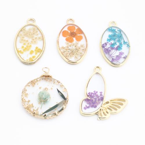 Brass Pendant, with Dried Flower & Resin, gold color plated, DIY & different styles for choice, Sold By PC