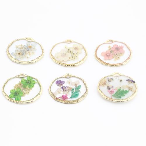 Brass Pendant, with Dried Flower & Resin, Geometrical Pattern, gold color plated, DIY, more colors for choice, 20x22x2mm, Sold By PC