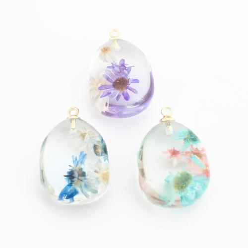 Brass Pendant, with Dried Flower & Resin, gold color plated, DIY, more colors for choice, 25x16x9.50mm, Sold By PC