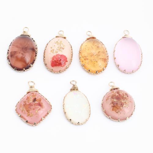 Brass Pendant, with Dried Flower & Resin, gold color plated, DIY & different styles for choice, Sold By PC