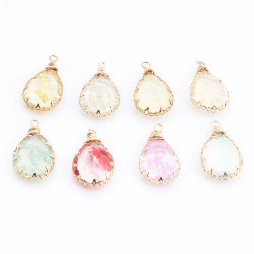 Brass Pendant, with Dried Flower & Resin, Teardrop, gold color plated, DIY, more colors for choice, Sold By PC