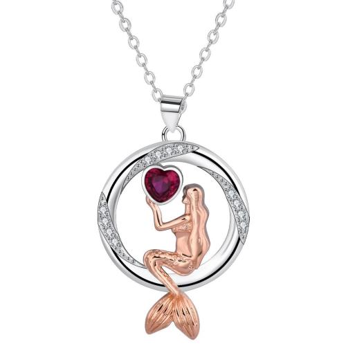 Cubic Zircon Micro Pave Brass Necklace, with 5cm extender chain, Mermaid, plated, oval chain & micro pave cubic zirconia & for woman, 22x28.50mm, Sold Per Approx 45 cm Strand