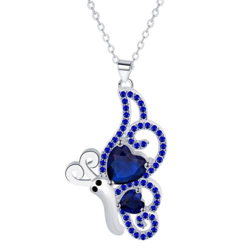 Cubic Zircon Micro Pave Brass Necklace, with 5cm extender chain, Butterfly, platinum color plated, oval chain & micro pave cubic zirconia & for woman, blue, 20x30mm, Sold Per Approx 45 cm Strand
