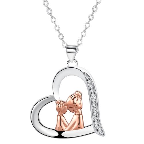 Cubic Zircon Micro Pave Brass Necklace, with 5cm extender chain, Heart, plated, oval chain & micro pave cubic zirconia & for woman, 21x20.60mm, Sold Per Approx 45 cm Strand