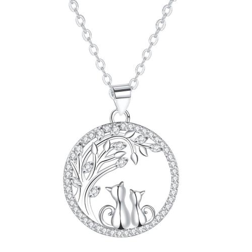 KubikZircon Mikro pflastern Messinghalsketten, Messing, mit Verlängerungskettchen von 5cm, silberfarben plattiert, Oval-Kette & Micro pave Zirkonia & für Frau, 23.10x23.10mm, verkauft per ca. 45 cm Strang