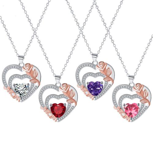 KubikZircon Mikro pflastern Messinghalsketten, Messing, mit Verlängerungskettchen von 5cm, Herz, plattiert, Oval-Kette & Micro pave Zirkonia & für Frau, keine, 22.90x23.90mm, verkauft per ca. 45 cm Strang