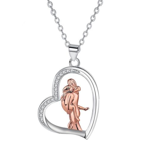 KubikZircon Mikro pflastern Messinghalsketten, Messing, mit Verlängerungskettchen von 5cm, Herz, plattiert, Oval-Kette & Micro pave Zirkonia & für Frau, 23.30x25.90mm, verkauft per ca. 45 cm Strang