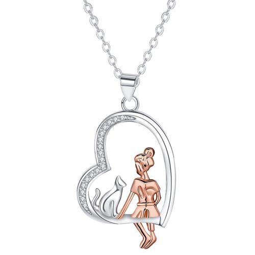 Cubic Zircon Micro Pave Brass Necklace, with 5cm extender chain, Heart, platinum color plated, oval chain & micro pave cubic zirconia & for woman, 22.20x30mm, Sold Per Approx 45 cm Strand