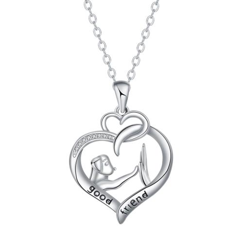 Cubic Zircon Micro Pave Brass Necklace, with 5cm extender chain, Heart, silver color plated, oval chain & micro pave cubic zirconia & for woman, 23x25.50mm, Sold Per Approx 45 cm Strand