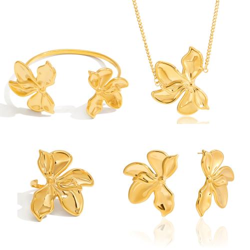 304 Stainless Steel Jewelry Set, Flower, gold color plated, different styles for choice & for woman, Sold By PC
