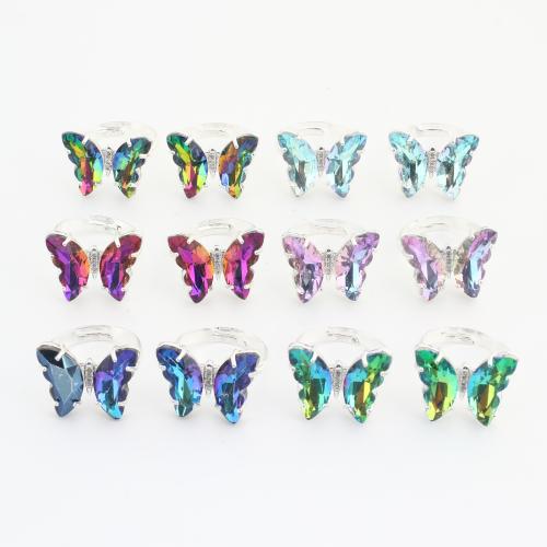 Brass Cuff Finger Ring, with Crystal, Butterfly, plated, fashion jewelry & for woman, more colors for choice, 20PCs/Bag, Sold By Bag