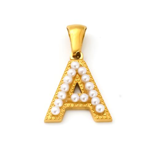 Stainless Steel Letter Pendants, 304 Stainless Steel, with Plastic Pearl, Alphabet Letter, gold color plated, DIY & different styles for choice, Sold By PC