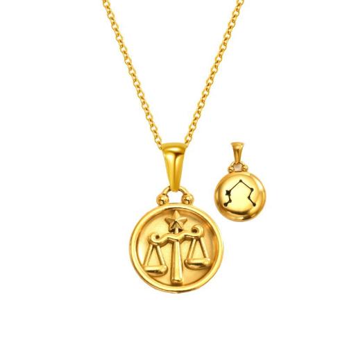 304 Stainless Steel Necklace, 12 Signs of the Zodiac, gold color plated, cross chain & different styles for choice & for woman, Length:Approx 45 cm, Sold By PC