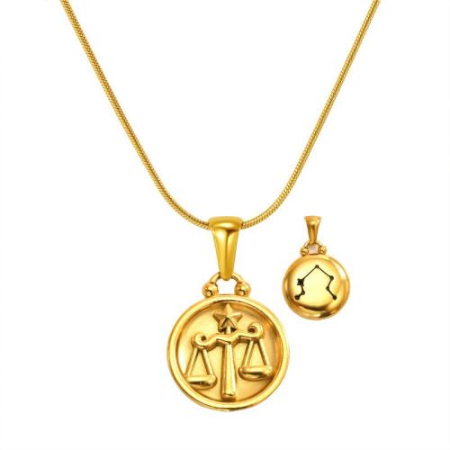 304 Stainless Steel Necklace, 12 Signs of the Zodiac, gold color plated, snake chain & different styles for choice & for woman, Length:Approx 45 cm, Sold By PC