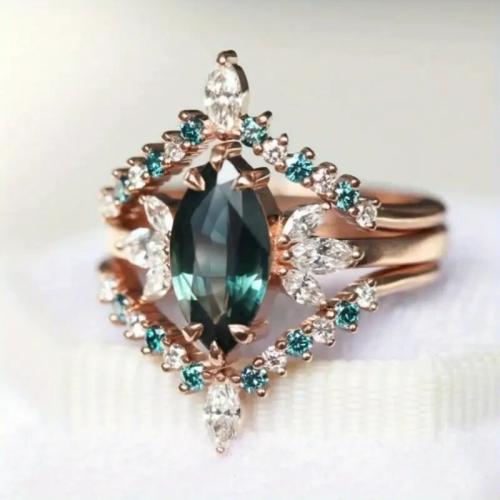 Messing Ring Set, Rósegold-Farbe plattiert, drei Stücke & verschiedene Größen vorhanden & Micro pave Zirkonia & für Frau, Größe:6-10, verkauft von PC