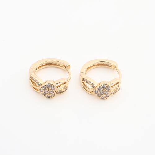 Brass Huggie Hoop Earring, Heart, gold color plated, fashion jewelry & for woman & with rhinestone, 20PCs/Bag, Sold By Bag