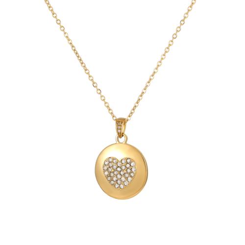 304 Stainless Steel Necklace, gold color plated, different styles for choice & for woman & with rhinestone, Length:Approx 16 Inch, Sold By PC