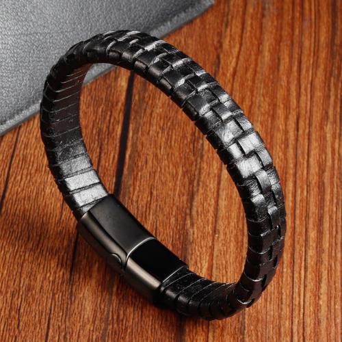 Cowhide Bracelet, with 316L Stainless Steel, fashion jewelry & for man, Length:Approx 21 cm, Sold By PC