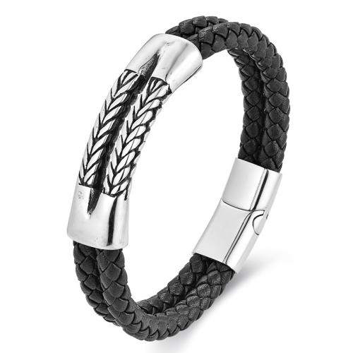 PU Leather Bracelet, with 316L Stainless Steel, Double Layer & for man, Sold By PC