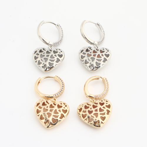 Brass Huggie Hoop Drop Earring, Heart, plated, for woman & with rhinestone, more colors for choice, 20PCs/Bag, Sold By Bag