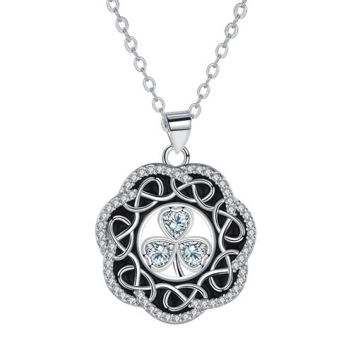 Cubic Zircon Micro Pave Brass Necklace, with 5cm extender chain, Flower, platinum color plated, oval chain & micro pave cubic zirconia & for woman & enamel, black, 24x24mm, Sold Per Approx 45 cm Strand