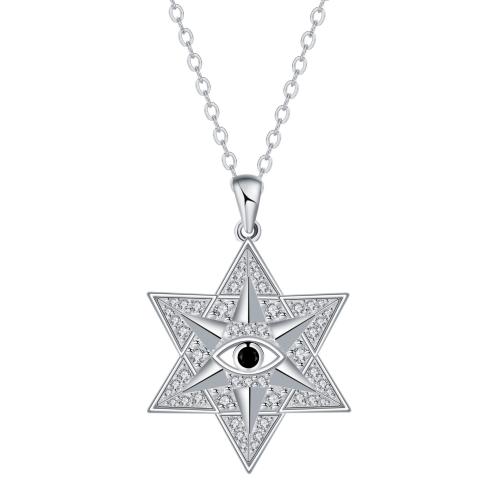 Cubic Zircon Micro Pave Brass Necklace, with stainless steel chain, with 5cm extender chain, Hexagram, silver color plated, oval chain & micro pave cubic zirconia & for woman, 22.40x26mm, Sold Per Approx 45 cm Strand