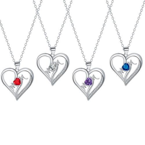 Cubic Zircon Micro Pave Brass Necklace, with stainless steel chain, with 5cm extender chain, Heart, platinum color plated, oval chain & micro pave cubic zirconia & for woman, more colors for choice, 24x24mm, Sold Per Approx 45 cm Strand