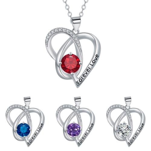 Collier en laiton cubique Zircon Micro Pave, avec chaîne en acier inoxydable, avec 5cm chaînes de rallonge, coeur, Placage de couleur argentée, chaîne ovale & pavé de micro zircon & pour femme, plus de couleurs à choisir, 23.40x25.70mm, Vendu par Environ 45 cm brin
