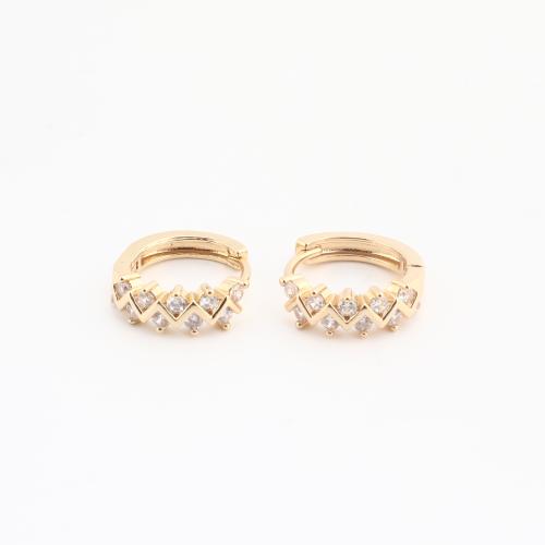 Brass Huggie Hoop Earring, gold color plated, fashion jewelry & for woman & with rhinestone, 20PCs/Bag, Sold By Bag