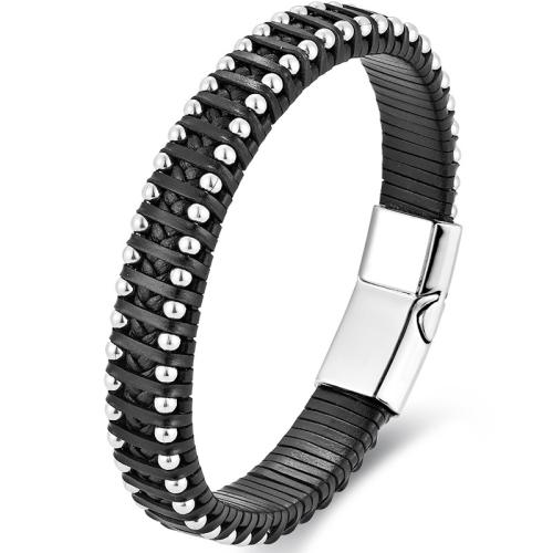 PU Leather Bracelet, with 316L Stainless Steel, fashion jewelry & for man, more colors for choice, Length:Approx 21 cm, Sold By PC