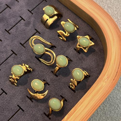 304 Stainless Steel Cuff Finger Ring, with Gemstone, gold color plated, different styles for choice & for woman, Sold By PC