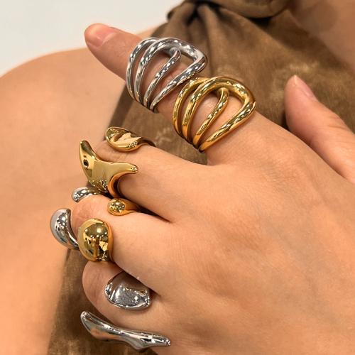 304 Stainless Steel Cuff Finger Ring, plated, different styles for choice & for woman, Sold By PC