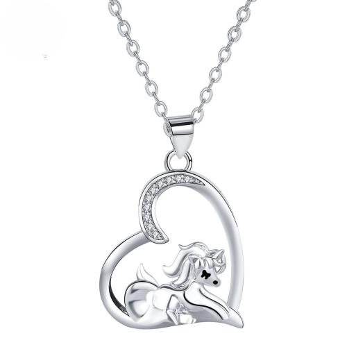 Cubic Zircon Micro Pave Brass Necklace, with 5cm extender chain, Heart, silver color plated, oval chain & micro pave cubic zirconia & for woman, 22.20x22.90mm, Sold Per Approx 45 cm Strand