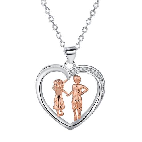 Cubic Zircon Micro Pave Brass Necklace, with 5cm extender chain, Heart, plated, oval chain & micro pave cubic zirconia & for woman, 21.80x20.80mm, Sold Per Approx 45 cm Strand