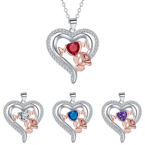 Cubic Zircon Micro Pave Brass Necklace, with stainless steel chain, with 5cm extender chain, Heart, plated, oval chain & micro pave cubic zirconia & for woman, more colors for choice, 22.50x23.50mm, Sold Per Approx 45 cm Strand