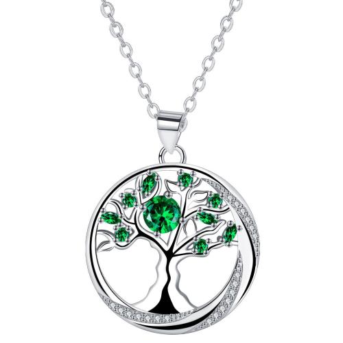 Cubic Zircon Micro Pave Brass Necklace, with 5cm extender chain, Tree, platinum color plated, oval chain & micro pave cubic zirconia & for woman, green, 23x23mm, Sold Per Approx 45 cm Strand