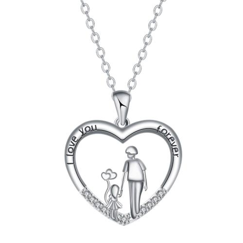 Cubic Zircon Micro Pave Brass Necklace, with stainless steel chain, with 5cm extender chain, Heart, silver color plated, oval chain & micro pave cubic zirconia & for woman & enamel, black, 23x21mm, Sold Per Approx 45 cm Strand