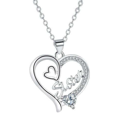 Cubic Zircon Micro Pave Brass Necklace, with 5cm extender chain, Heart, platinum color plated, oval chain & micro pave cubic zirconia & for woman, 22x23mm, Sold Per Approx 45 cm Strand