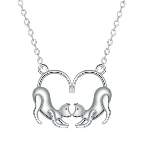 Cubic Zircon Micro Pave Brass Necklace, with stainless steel chain, with 5cm extender chain, Cat, silver color plated, oval chain & micro pave cubic zirconia & for woman, 22.60x16.50mm, Sold Per Approx 45 cm Strand