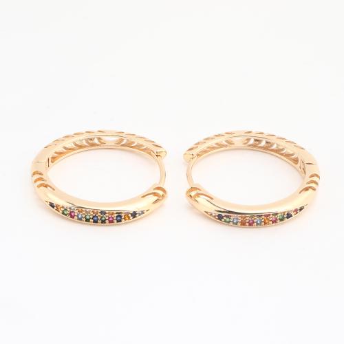 laiton Huggie Anneau d'oreille, Placage de couleur d'or, pour femme & avec strass, 20PC/sac, Vendu par sac