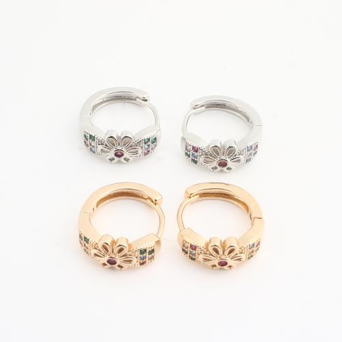 laiton Huggie Anneau d'oreille, fleur, Placage, pour femme & avec strass, plus de couleurs à choisir, 20PC/sac, Vendu par sac