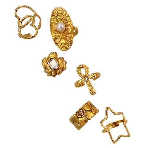 304 Stainless Steel Cuff Finger Ring, with Plastic Pearl, plated, different styles for choice & for woman & with rhinestone, Sold By PC