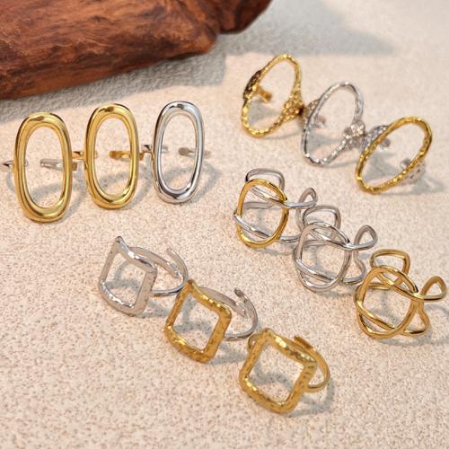 304 Stainless Steel Cuff Finger Ring, plated, different styles for choice & for woman, US Ring Size:6.5-8, Sold By PC