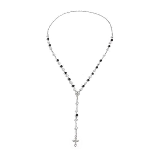 Iron Necklace, with Tibetan Style & Acrylic, Cross, platinum color plated, for man & with rhinestone, more colors for choice, Length:Approx 27.5 Inch, Sold By PC