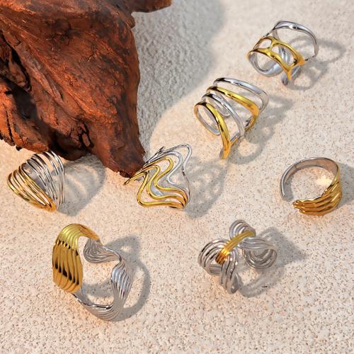 304 Stainless Steel Cuff Finger Ring, plated, different styles for choice & for woman, Sold By PC