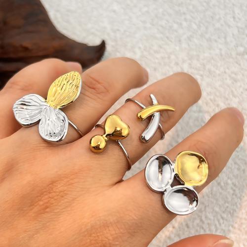 304 Stainless Steel Cuff Finger Ring, gold color plated, different styles for choice & for woman, Sold By PC